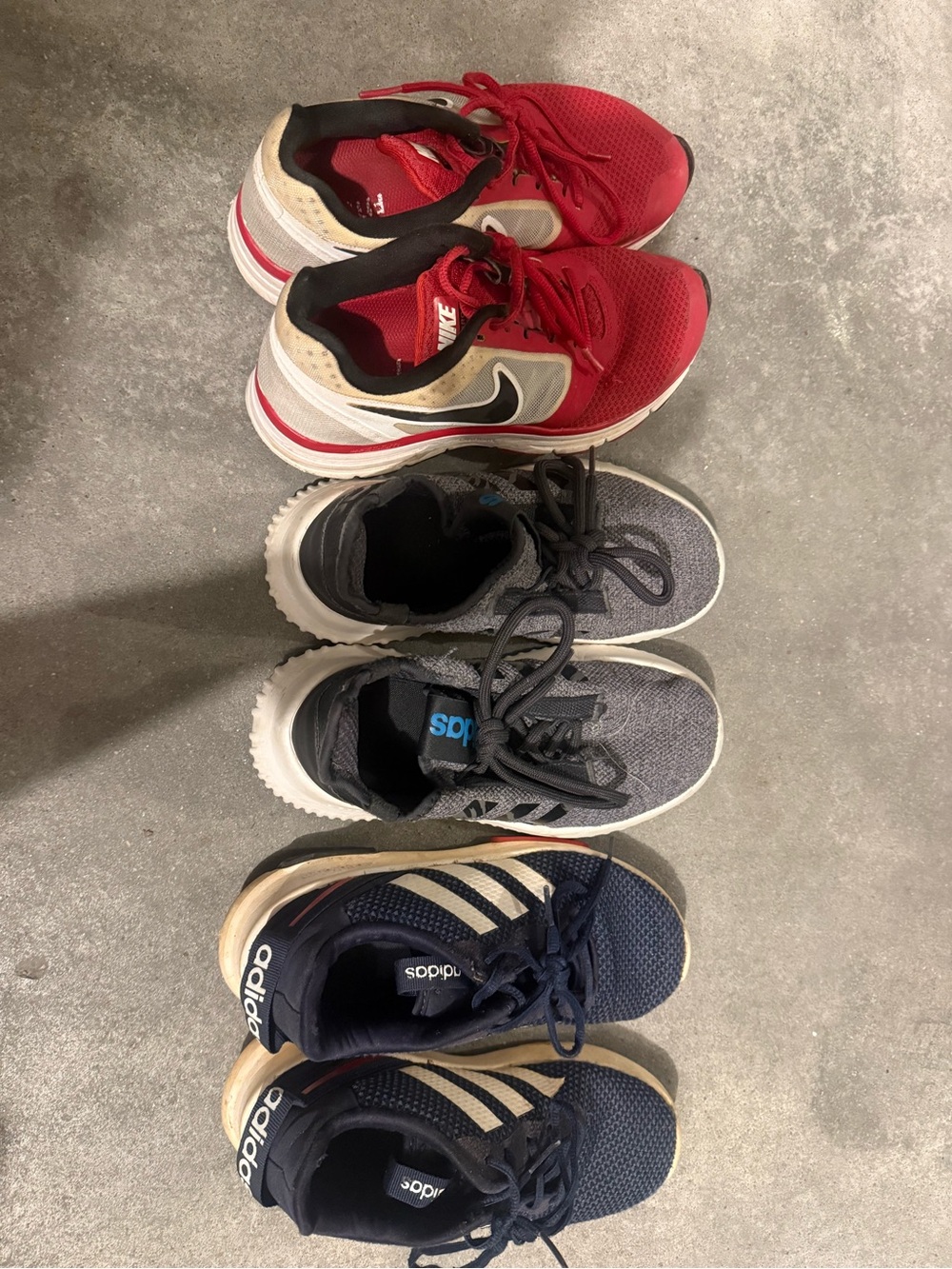 3 pairs of Kids Athletic Sneakers Nike and Adidas
